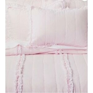 Simply Shabby Chic PINK Raw Edge  Quilt  Ruffles‎ full/queen LOOK Flaw